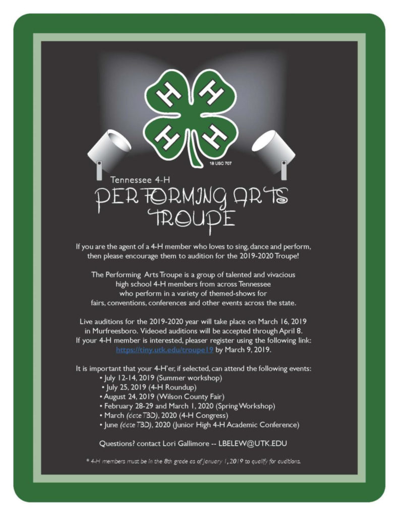 Tennessee 4-H Performing Arts Troupe 2019-2020