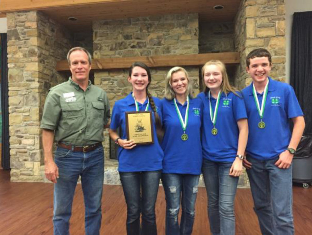 Wildlife Judging Results - Dr. Craig Harper, Extension Wildlife Specialist, with the winning team from Lincoln County: Sophie Buck, Chayton Stephens, Zoe Cowan and Ben Fisk