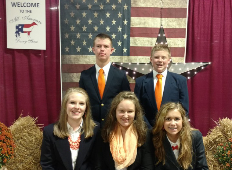 LINCOLN COUNTY - Participates in the All American Dairy Judging Contest - Seated Left to Right – Jana Owen, Lily Cowan and Olivia Hughes. Standing left to right – Alex Moore and Nic Bradley