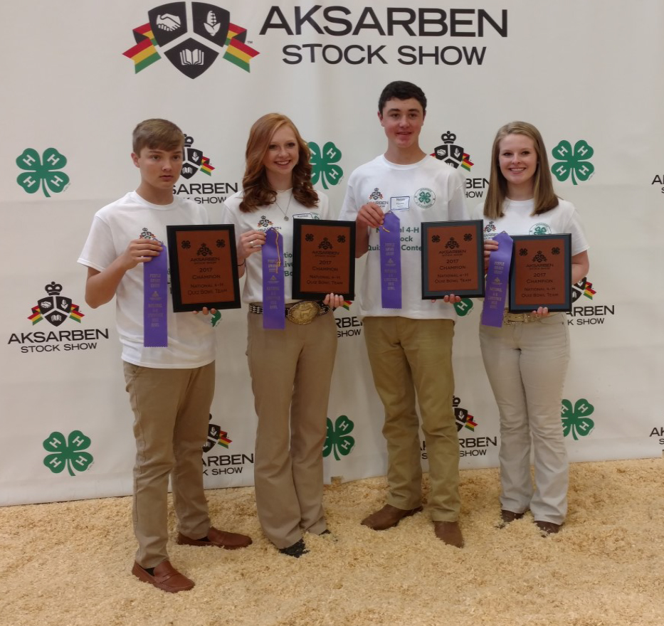 LINCOLN COUNTY - NATIONAL LIVESTOCK QUIZ BOWL CHAMPIONS!! - Left to Right – Zach Snoddy, Kendall martin, Nolan Paladino and Jana Owen