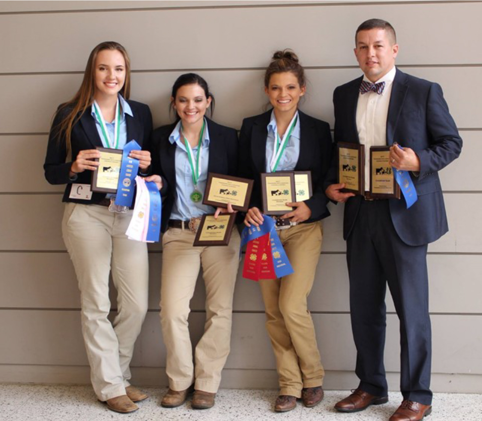 State 4-H Livestock Judging Competition - The Fentress County team of Rachel Bennett, Macy Waters, and Mckinley Waters