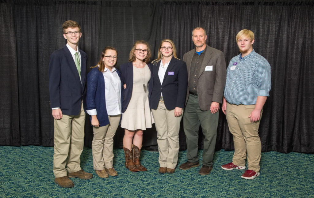 National 4-H Poultry and Egg Conference - Pictured (L-r): Austin Parker, Casey Jansch, Aubrey Garrison, and Jeana Romines from Sumner County; Al Borders (Robby’s father) and Robby Borders from Loudon County. Not pictured was Caz Bilbrey from White County.