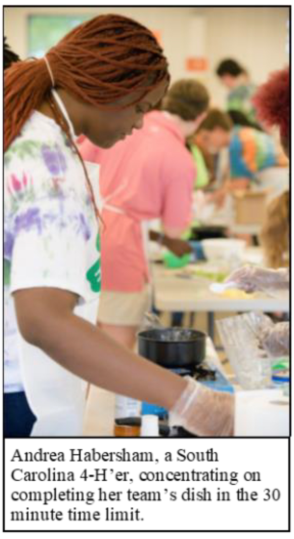 SRTLC 4-H CHOPPED CHALLENGE - Andrea Habersham, a South Carolina 4-H'er, concentrating on completing her team's dish in the 30 minute time limit.