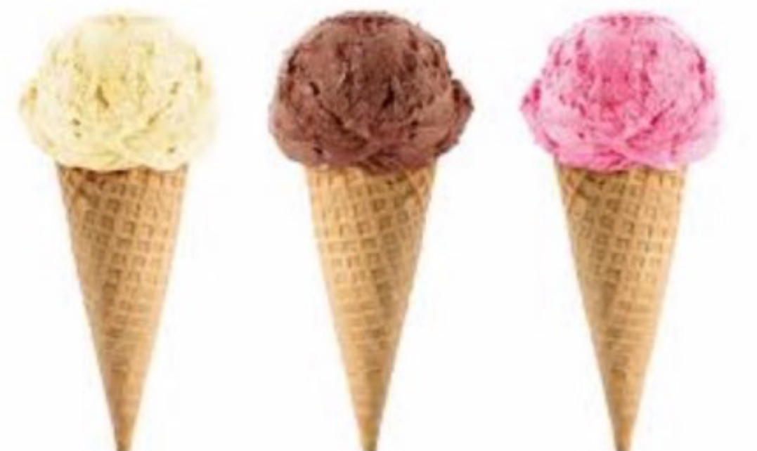 Vanilla Ice Cream Cone, Chocolate Ice Cream Cone & Strawberry Ice Cream Cone