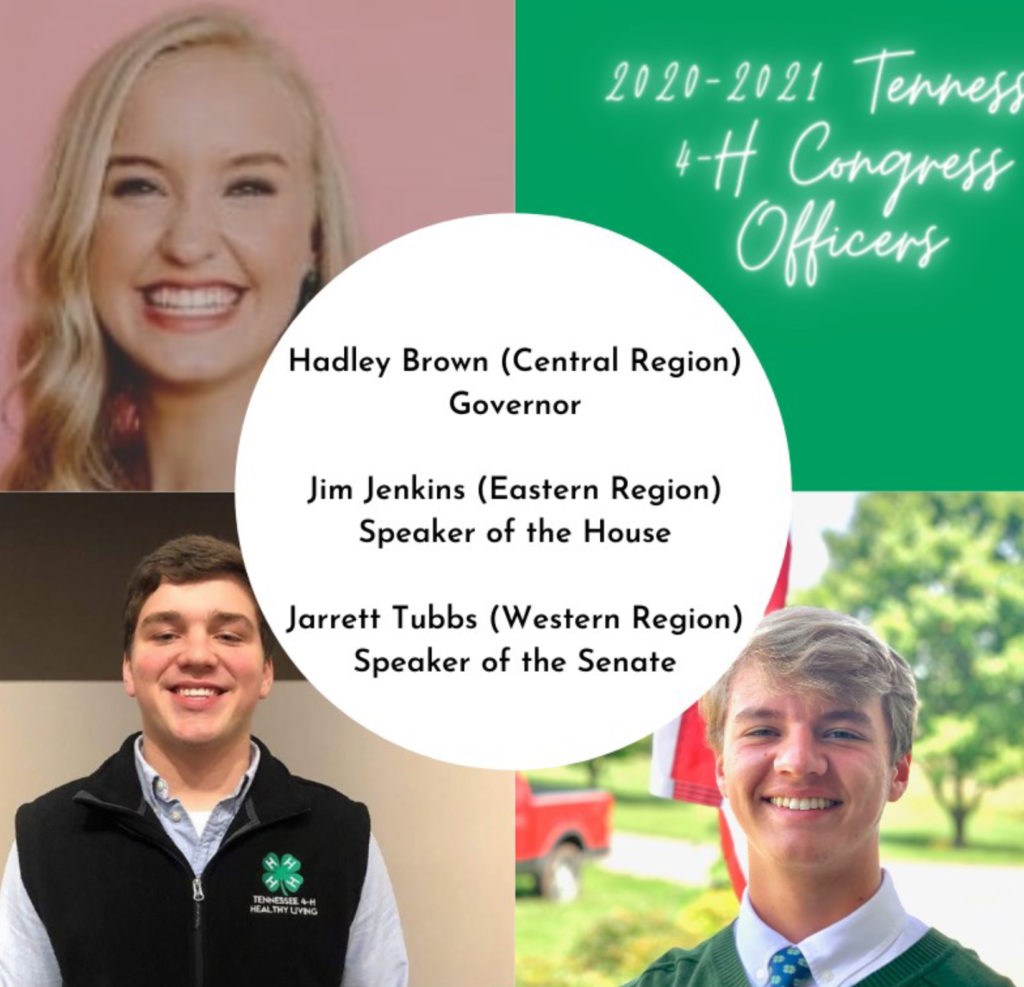 2020-2021 Congress Officers - Hadley Brown (Central Region) Governor, Jim Jenkins (Eastern Region) Speaker of the house, Jarrett Tubbs (Western Region) Speaker of the Senate