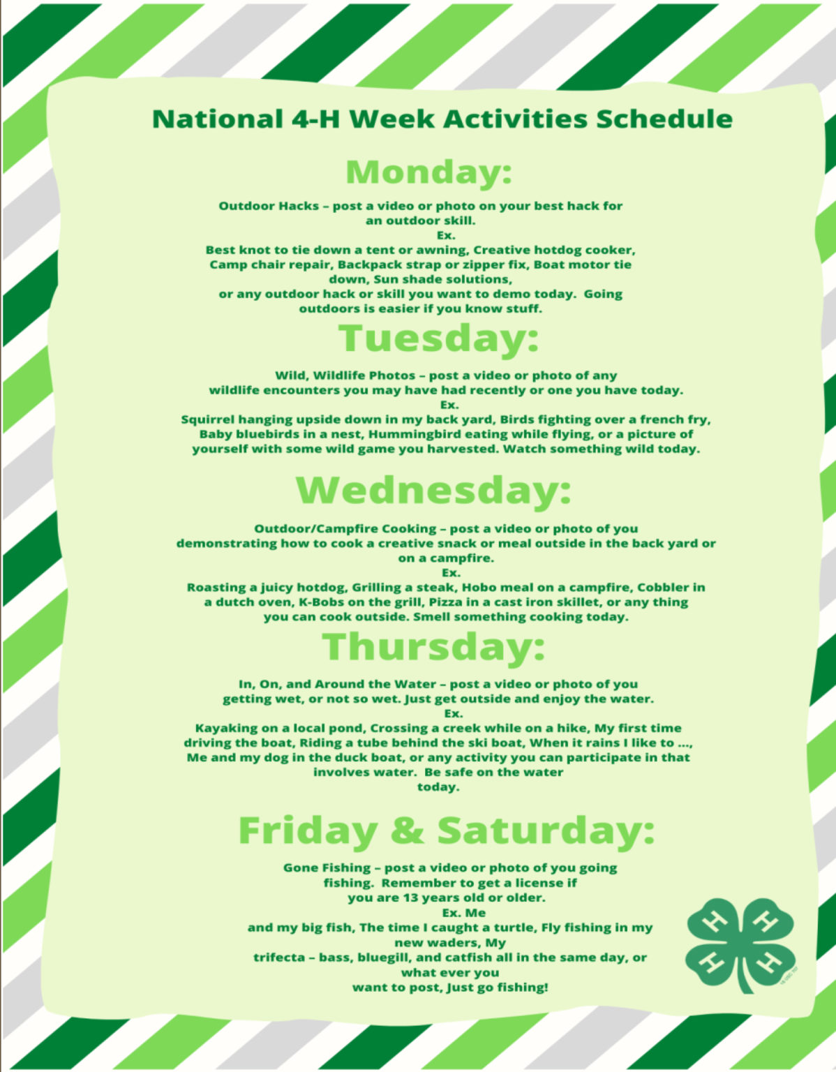National 4H Week Activities Schedule Tennessee 4H Youth Development