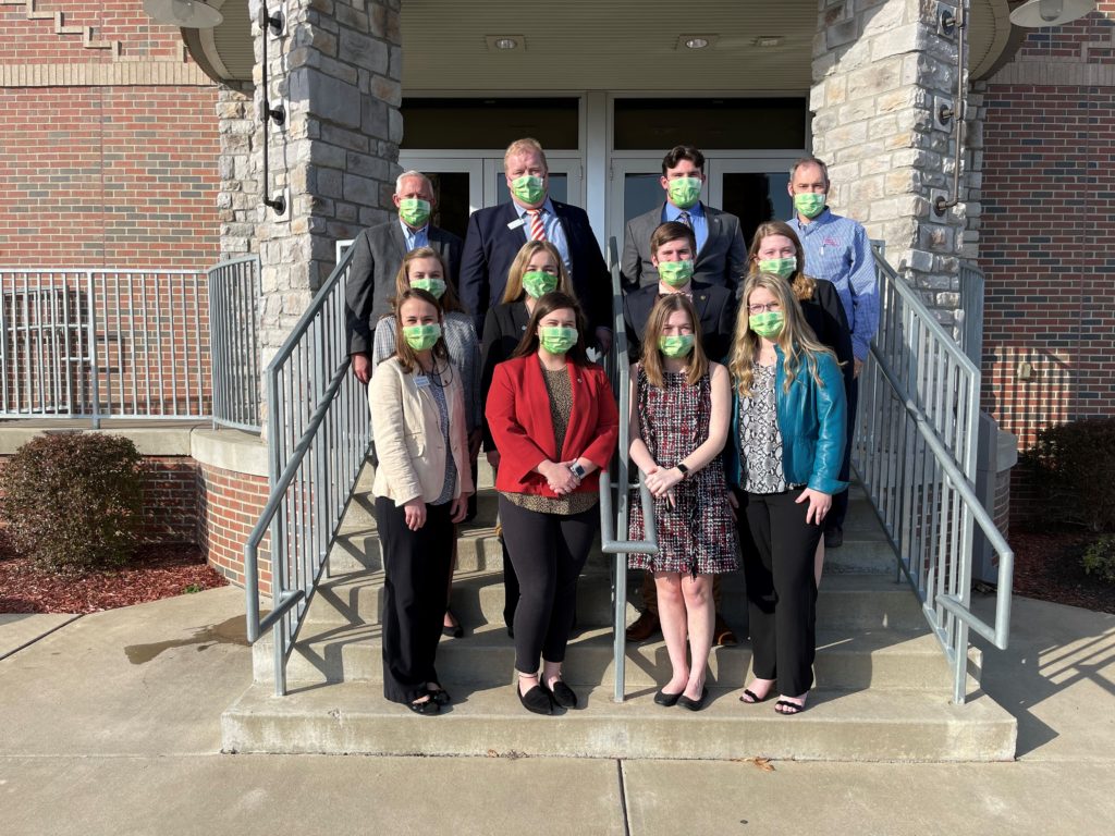 Mr. Crowe, Shelby Brawner and Collegiate 4-H/FFA members with TFBF leadership, Jeff Aiken and Dan Strasser