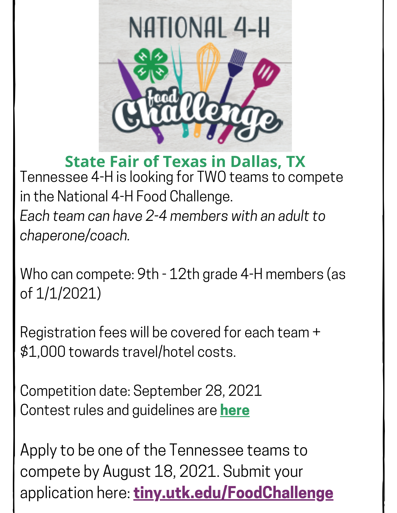 National 4 H Food Challenge Tennessee 4 H Youth Development