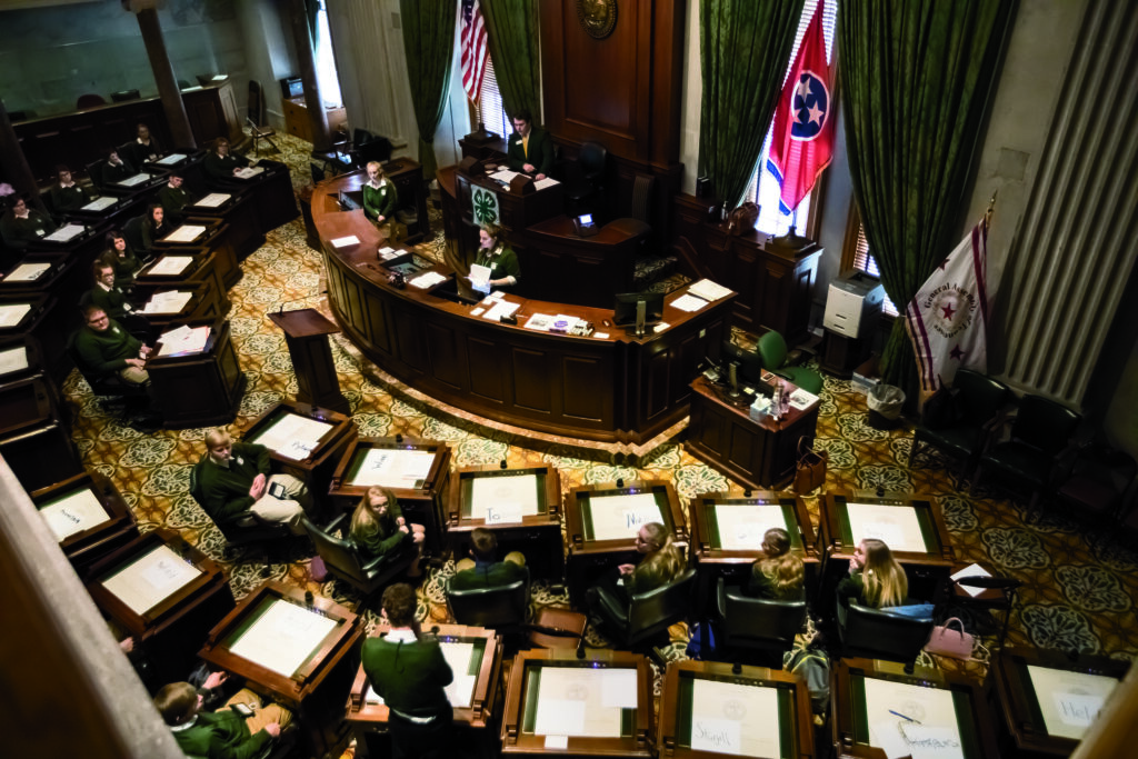 Areal photo youth in the TN Senate Chambers.