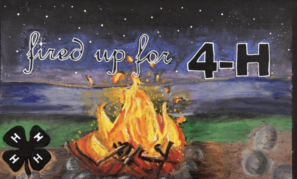 Grayson Todd - Sumner County, "Fired up for 4-H" poster theme with a camp fire at night
