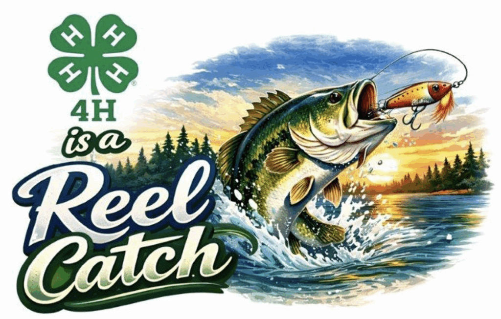 Easton Daigle - Fayette County, 4-H poster contest theme "4-H is a reel catch" with a bass jumping out of the water