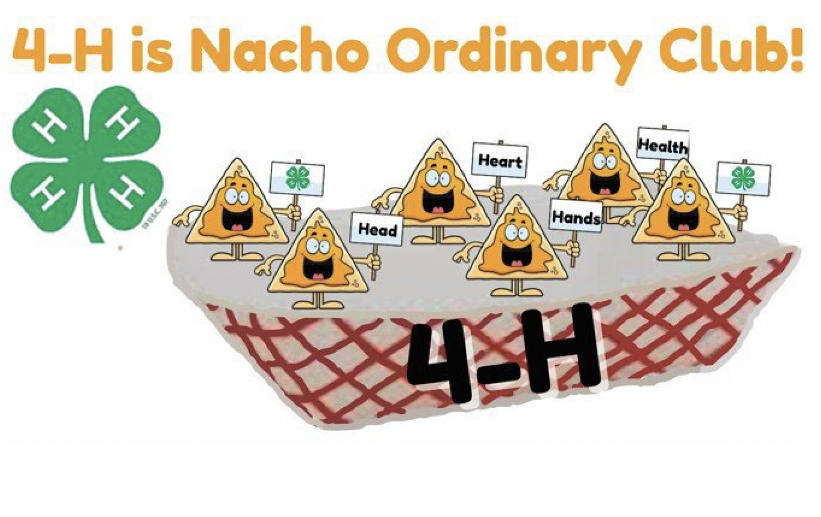 Makenzee Ross - Knox County, 4-H poster theme "4-H is Nacho Ordinary Club!" with a paper tray of nacho chips holding signs with the Head, heart, hands and health.